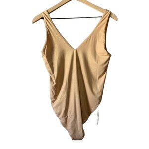 Women's XL NWT Smoothez by Aerie Tan w/sparkle Plunge Neck V Bodysuit